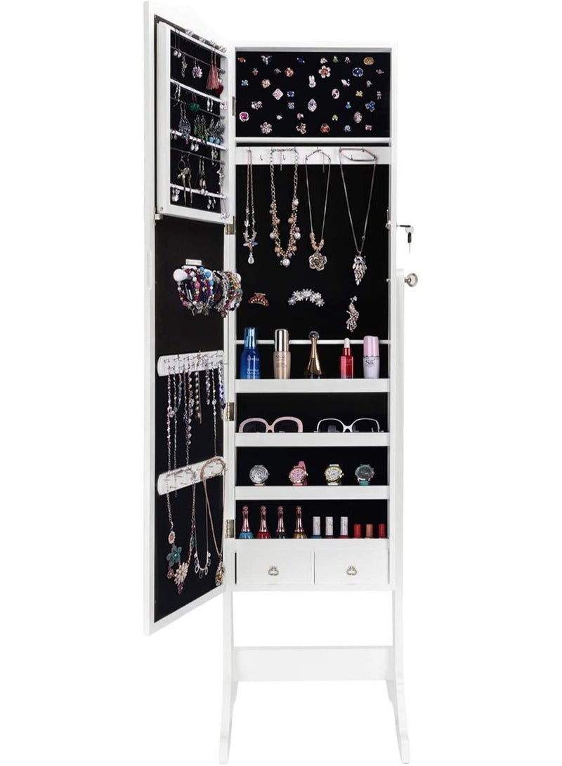 DubaiGallery Dressing Mirror with Jewelry Box Full Length Mirror Jewelry Organizer Lockable Wood Standing Jewelry Armoire with Mirror - Image 3