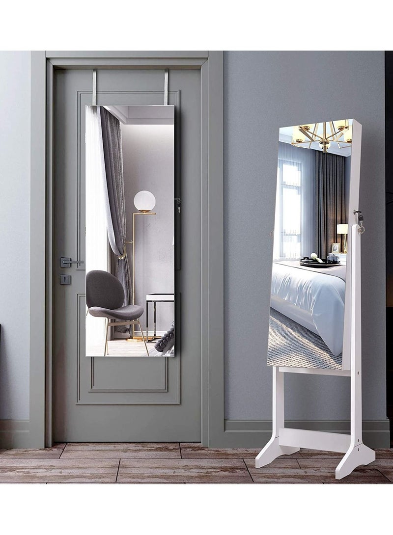 DubaiGallery Dressing Mirror with Jewelry Box Full Length Mirror Jewelry Organizer Lockable Wood Standing Jewelry Armoire with Mirror - Image 5