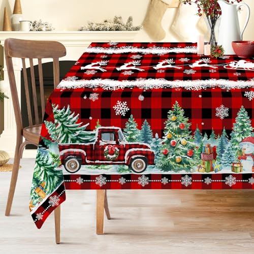 cusugbaso Christmas Tablecloth 60x84 Inches for Rectangle Tables Red Buffalo Plaid Christmas Decor for Table Water Resistant Xmas Table Cloth Party Decorations for Kitchen Home