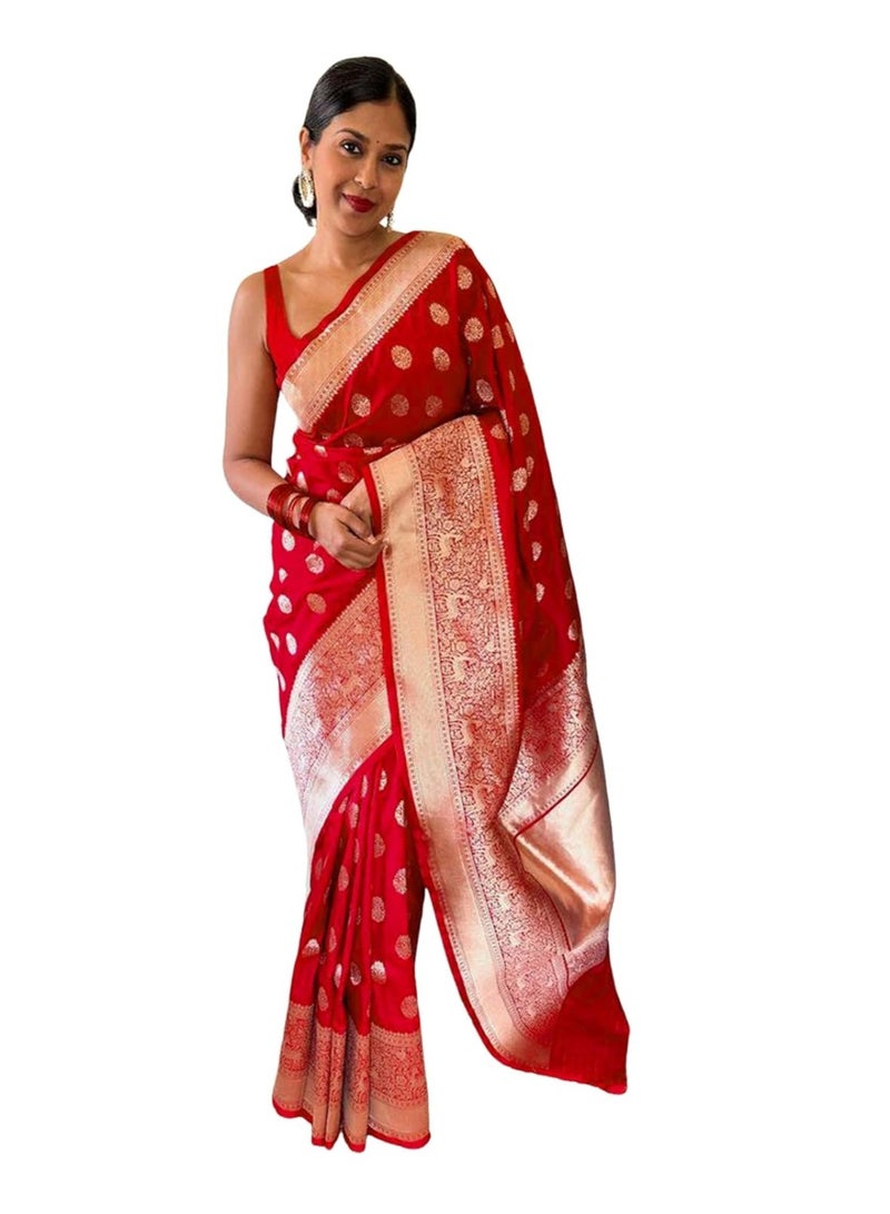 سيريل ساري حرير بناراسي نسائي من SIRIL، ساري حرير نقي مع قطعة بلو - Image 1