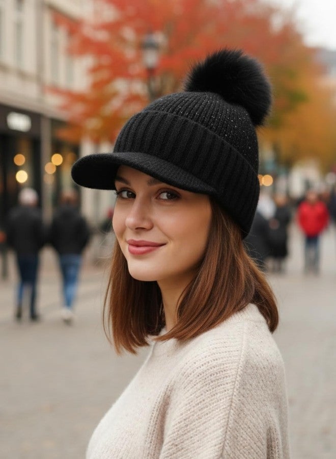 iSWEVEN Women Woolen Inside Fur Warm Winter Hat for Women's Girls Soft Wool Slouchy Stylish Skull Woollen Beanie Cap (4164A, Black) - Image 3