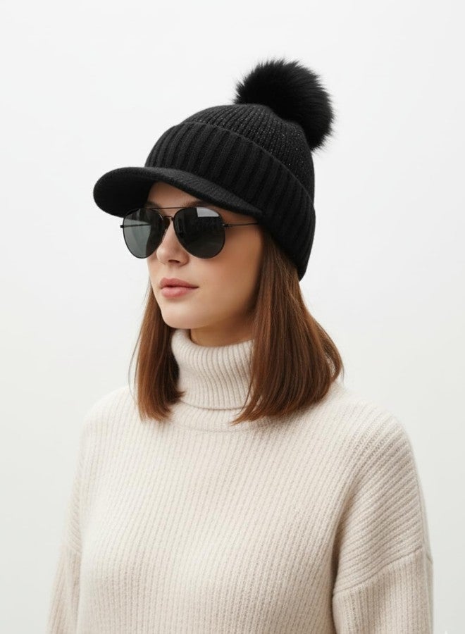 iSWEVEN Women Woolen Inside Fur Warm Winter Hat for Women's Girls Soft Wool Slouchy Stylish Skull Woollen Beanie Cap (4164A, Black) - Image 5