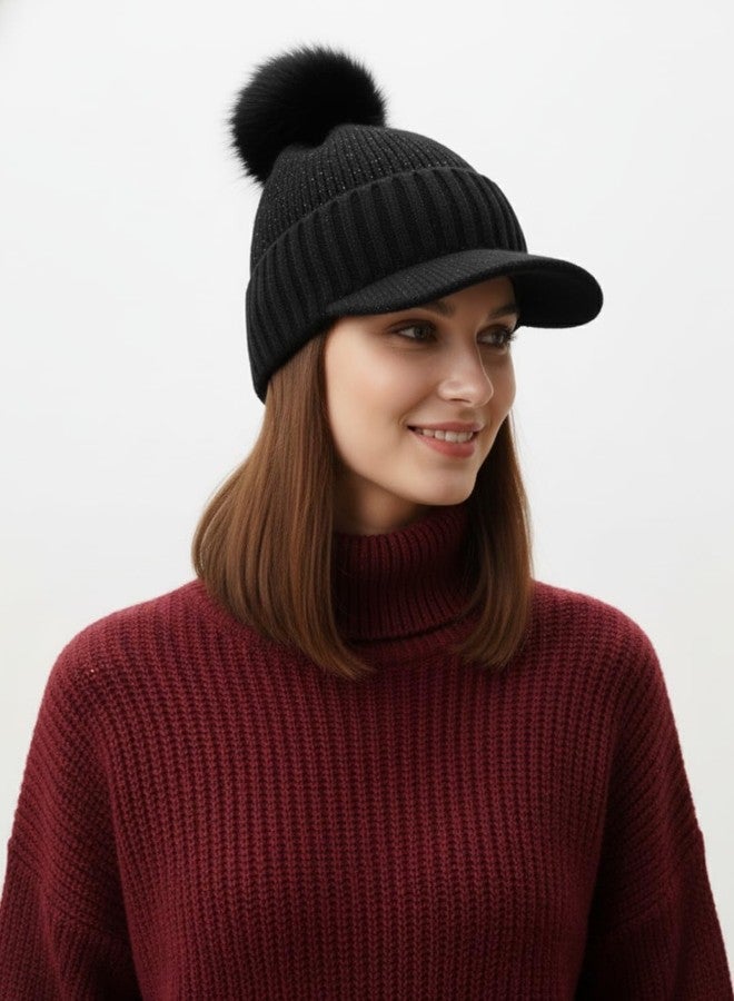 iSWEVEN Women Woolen Inside Fur Warm Winter Hat for Women's Girls Soft Wool Slouchy Stylish Skull Woollen Beanie Cap (4164A, Black) - Image 4