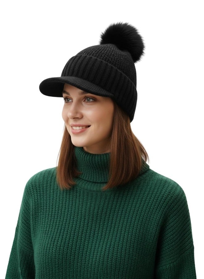 iSWEVEN Women Woolen Inside Fur Warm Winter Hat for Women's Girls Soft Wool Slouchy Stylish Skull Woollen Beanie Cap (4164A, Black) - Image 2