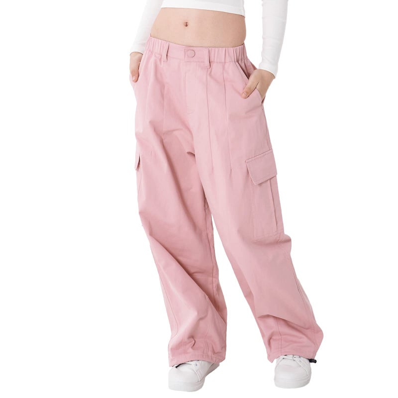 Rolanko Girls Cargo Pants Wide Leg Streetwear Kids Pants with Pockets Trendy Jogger Trousers (Pink, 10-12) - Image 1