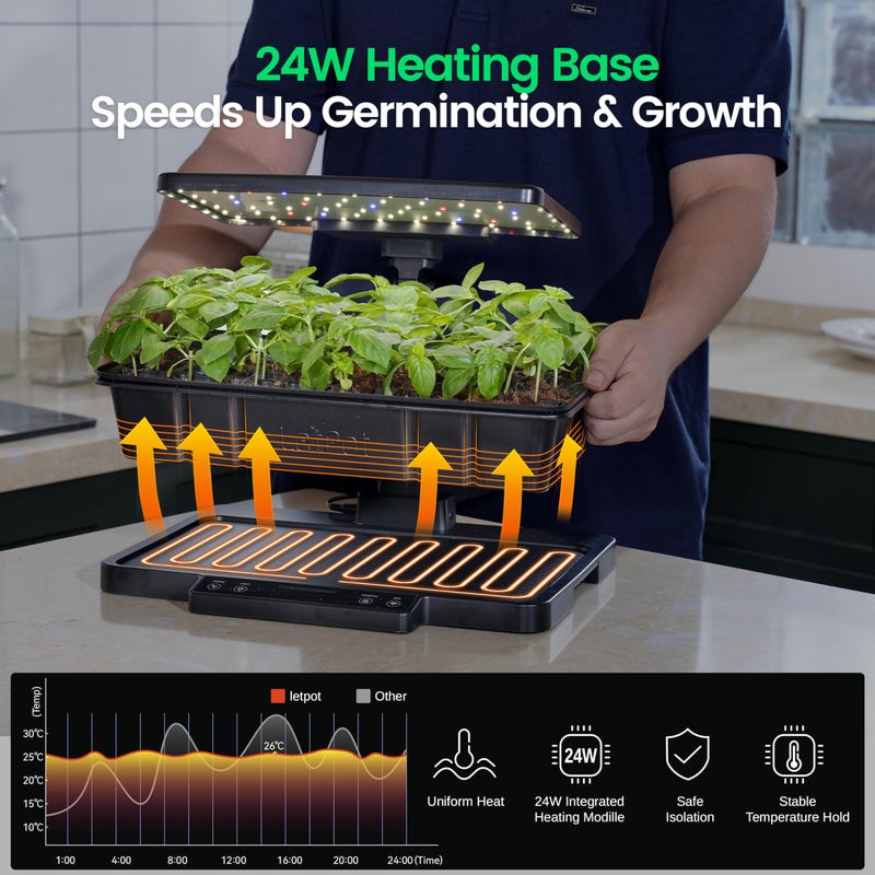 LetPot Smart Seed Starter with Humidity Dome, Germination Kit with Waterproof Seedling Mat, 24W Full Spectrum LED Grow Light, Smart Heating Base, EC Soil Sensor & App Control for Indoor Seed Starting - Image 4