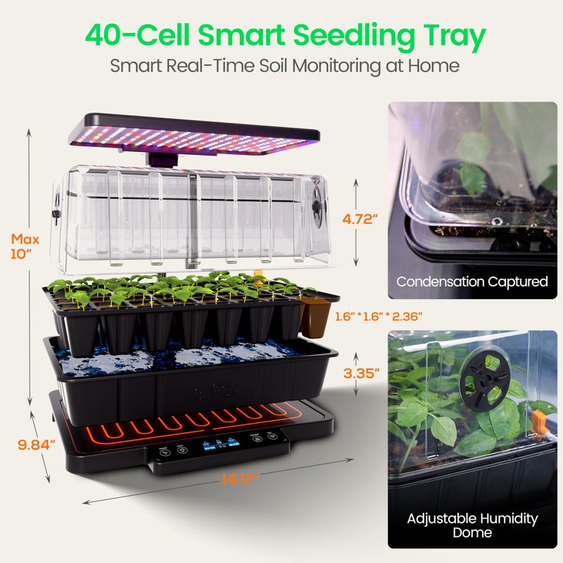 LetPot Smart Seed Starter with Humidity Dome, Germination Kit with Waterproof Seedling Mat, 24W Full Spectrum LED Grow Light, Smart Heating Base, EC Soil Sensor & App Control for Indoor Seed Starting - Image 5