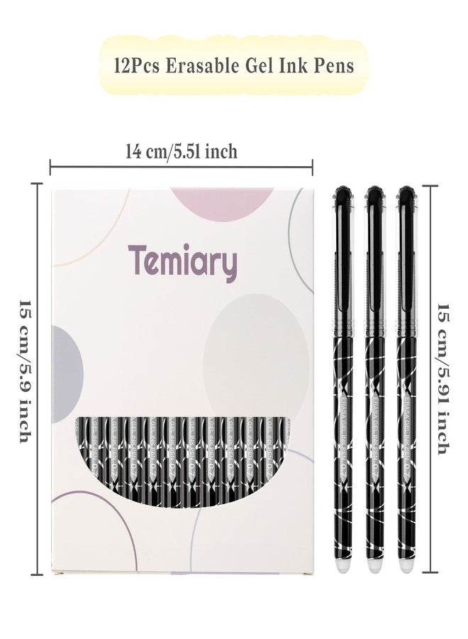 Temiary 12 Pcs Erasable Gel Pens, Make Mistakes Disappear, Fine Point 0.7 mm, No Need for White Correction Tape, Pen with Eraser Used for Completing Sudoku and Crossword Puzzles (Black) - Image 2
