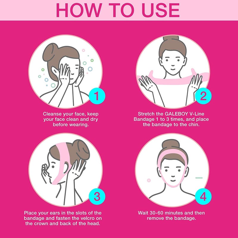 Galeboy Reusable Double Chin Reducer- V Line Mask -Double Chin Remover-Facial Slimming Chin Strap-Chin Up Mask Face Lifting Belt V Shaped Slimming Face Mask, Pink - Image 4