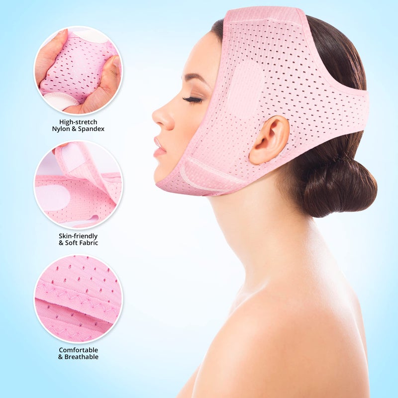 Galeboy Reusable Double Chin Reducer- V Line Mask -Double Chin Remover-Facial Slimming Chin Strap-Chin Up Mask Face Lifting Belt V Shaped Slimming Face Mask, Pink - Image 3