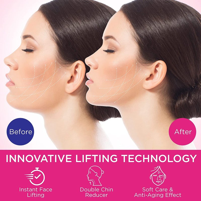 Galeboy Reusable Double Chin Reducer- V Line Mask -Double Chin Remover-Facial Slimming Chin Strap-Chin Up Mask Face Lifting Belt V Shaped Slimming Face Mask, Pink - Image 2