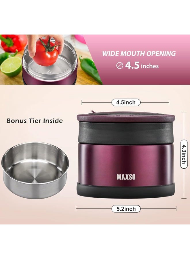 MAXSO Food Jar for Hot Food - 24 OZ Soup Thermo for Adults Vacuum Insulated Lunch Containers with Foldable Spoon & Thermal Bag, Wide Mouth Leakproof Bento Box - Burgundy - Image 5