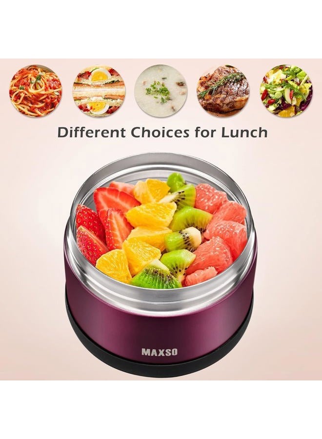 MAXSO Food Jar for Hot Food - 24 OZ Soup Thermo for Adults Vacuum Insulated Lunch Containers with Foldable Spoon & Thermal Bag, Wide Mouth Leakproof Bento Box - Burgundy - Image 4