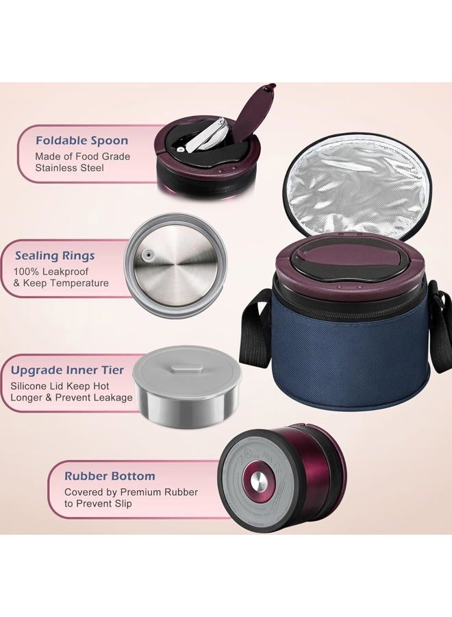 MAXSO Food Jar for Hot Food - 24 OZ Soup Thermo for Adults Vacuum Insulated Lunch Containers with Foldable Spoon & Thermal Bag, Wide Mouth Leakproof Bento Box - Burgundy - Image 3