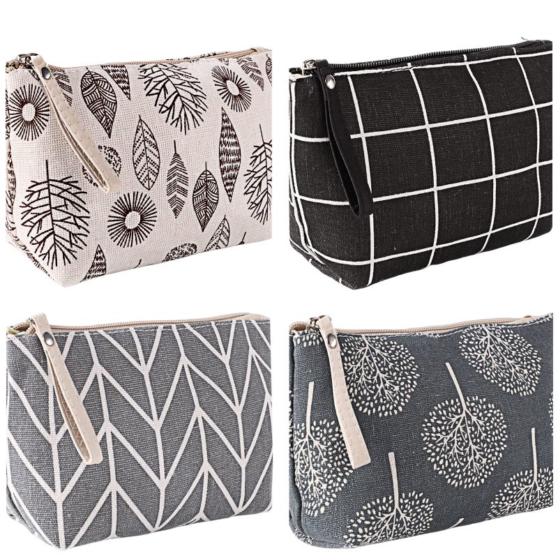 SUMAJU 4 Pcs Canvas Cosmetic Bag, Multi-function Travel Makeup Bag Cosmetic Pouch with Zipper Travel Toiletry Bag Small Makeup Pouch Christmas Gifts Stocking Stuffers for Women - Image 1