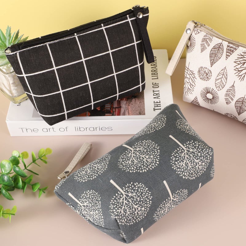 SUMAJU 4 Pcs Canvas Cosmetic Bag, Multi-function Travel Makeup Bag Cosmetic Pouch with Zipper Travel Toiletry Bag Small Makeup Pouch Christmas Gifts Stocking Stuffers for Women - Image 2