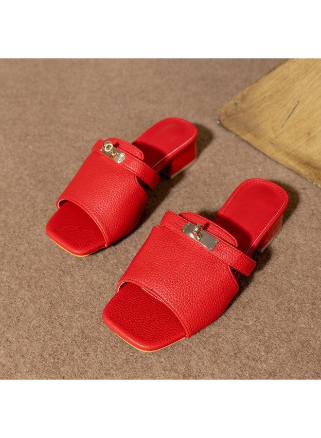 Chinese Valentine's Day Limited Cross Thick Heel Open Toe Lock Buckle Breathable Non-slip Fashion Simple Versatile Slimming Look Comfortable Commuting Daily