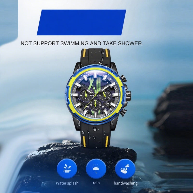 2133 Fashionable Quartz Watch for Men Multifunction Sports Wrist Watch with Chronograph/Calendar/3ATM Waterproof/Luminous Silicone Strap - Image 4