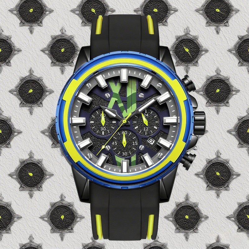 2133 Fashionable Quartz Watch for Men Multifunction Sports Wrist Watch with Chronograph/Calendar/3ATM Waterproof/Luminous Silicone Strap - Image 1