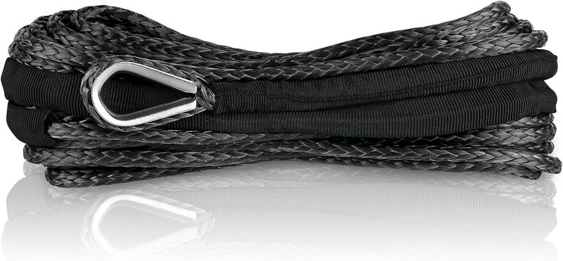 XPV AUTO XPV SK75 1/4" x 49‘ Dyneema Synthetic Winch Rope Cable with Black Protecting Sleeve for SUV ATV UTV Vehicle Boat Car （10000LBS）(Black) - Image 1
