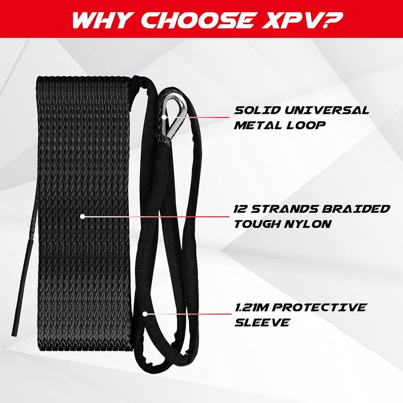 XPV AUTO XPV SK75 1/4" x 49‘ Dyneema Synthetic Winch Rope Cable with Black Protecting Sleeve for SUV ATV UTV Vehicle Boat Car （10000LBS）(Black) - Image 2