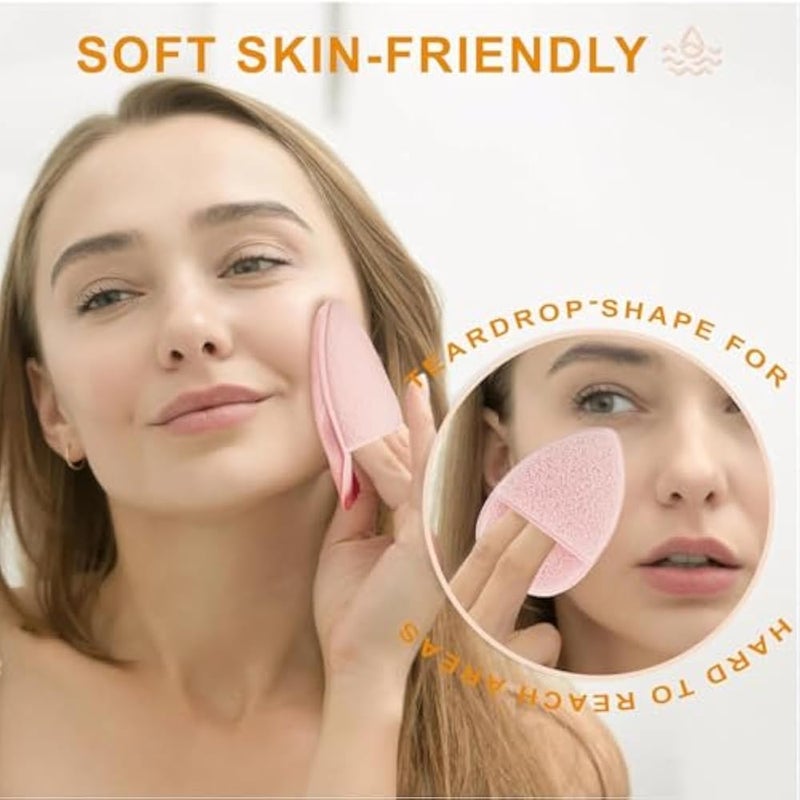 Teardrop Shaped Exfoliating Face Sponge – Remove Makeup, Dirt, Oil – Soft & Flexible – Reusable – Finger Cover for All Skin Types - Image 2