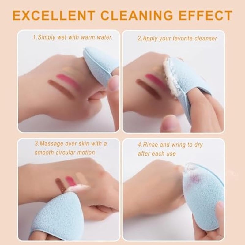 Teardrop Shaped Exfoliating Face Sponge – Remove Makeup, Dirt, Oil – Soft & Flexible – Reusable – Finger Cover for All Skin Types - Image 3
