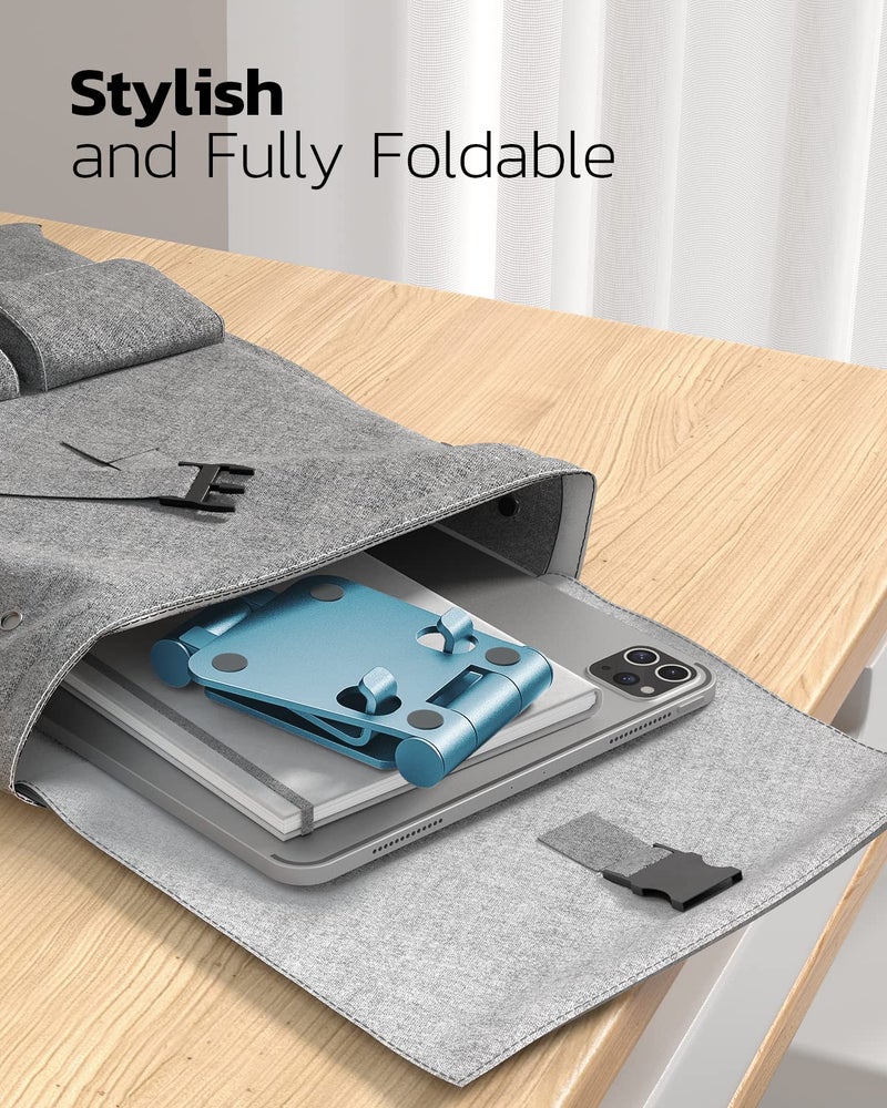 Nulaxy Dual Folding Cell Phone Stand, Fully Adjustable Foldable Desktop Phone Holder Cradle Dock Compatible with iPhone 17 16 15 14 13 12 11 Pro Max Xs Xr X 8, Nintendo Switch, All Phones - Blue - Image 5