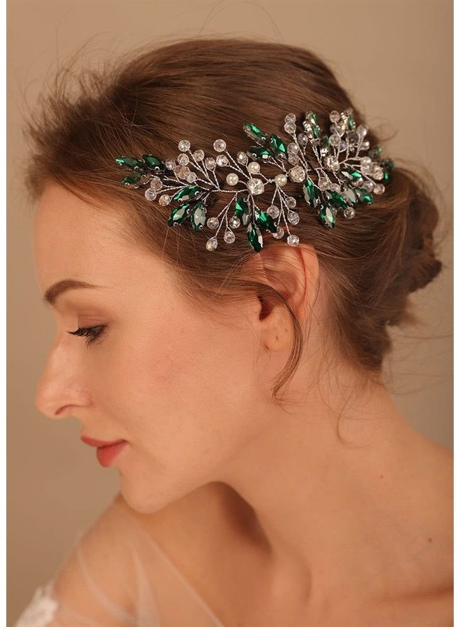 Denifery Pink Crystal Headpiece Bridal Hair Piece Rose Opal Crystal Wedding hair piece Opal Bridal Hairband Wedding Hair Accessory (Green) - Image 1