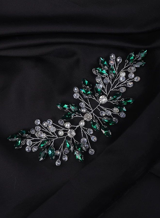 Denifery Pink Crystal Headpiece Bridal Hair Piece Rose Opal Crystal Wedding hair piece Opal Bridal Hairband Wedding Hair Accessory (Green) - Image 5