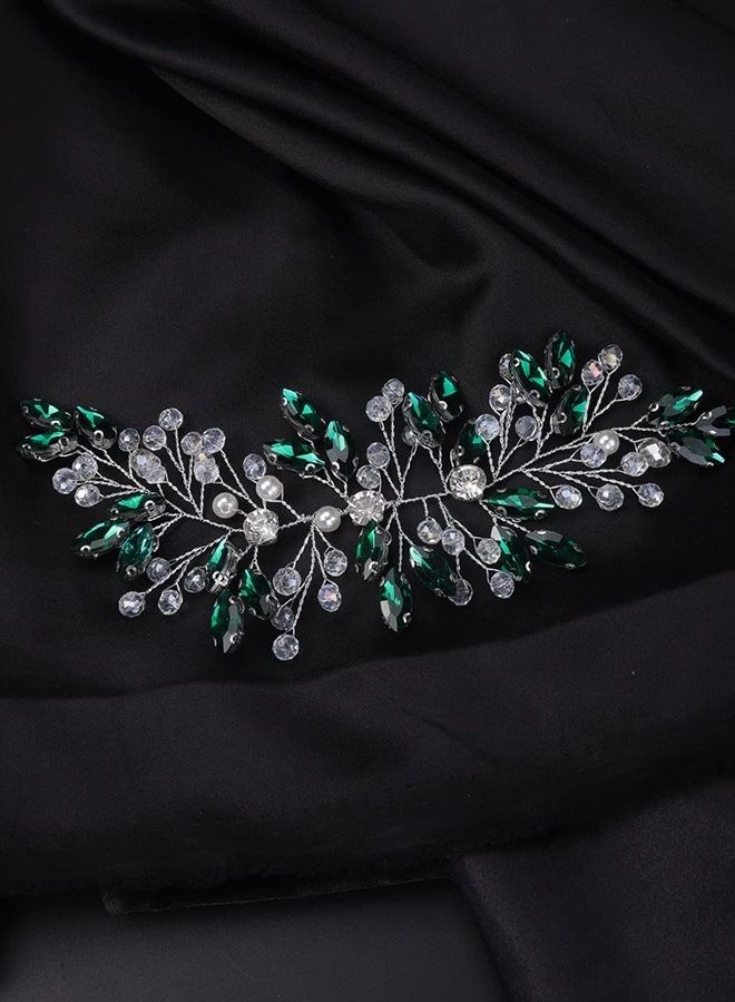 Denifery Pink Crystal Headpiece Bridal Hair Piece Rose Opal Crystal Wedding hair piece Opal Bridal Hairband Wedding Hair Accessory (Green) - Image 4