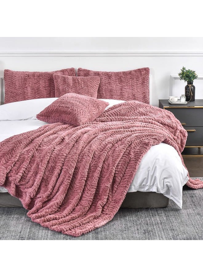 YUSOKI Luxury Faux Fur Blanket for Queen Size Bed 2 Layers,7.3lb,All Ages,Home Decoration Without Pillows (Pink,90"x90") - Image 1