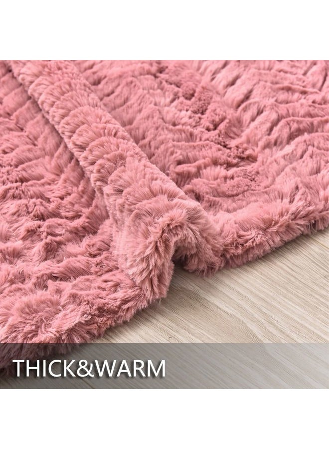 YUSOKI Luxury Faux Fur Blanket for Queen Size Bed 2 Layers,7.3lb,All Ages,Home Decoration Without Pillows (Pink,90"x90") - Image 4