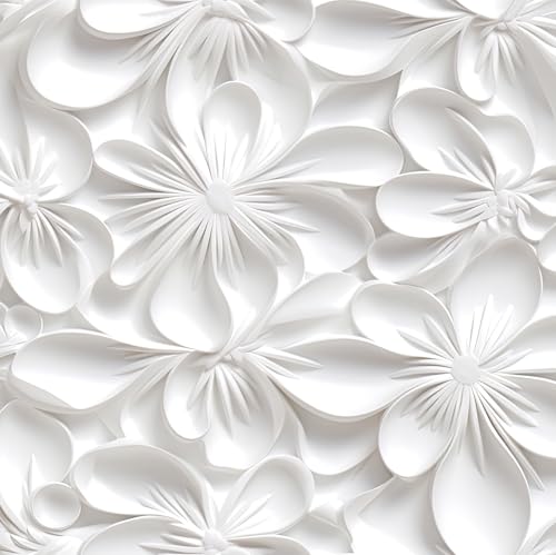 Stickyart 3D White Floral Wallpaper Peel and Stick 3D Flower White Contact Paper Self Adhesive Embossed Pattern Wallpaper Removable Modern Wall Paper for Bedroom Bathroom Walls Cabinets 17.5"x80" - Image 1