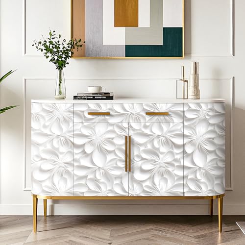 Stickyart 3D White Floral Wallpaper Peel and Stick 3D Flower White Contact Paper Self Adhesive Embossed Pattern Wallpaper Removable Modern Wall Paper for Bedroom Bathroom Walls Cabinets 17.5"x80" - Image 4