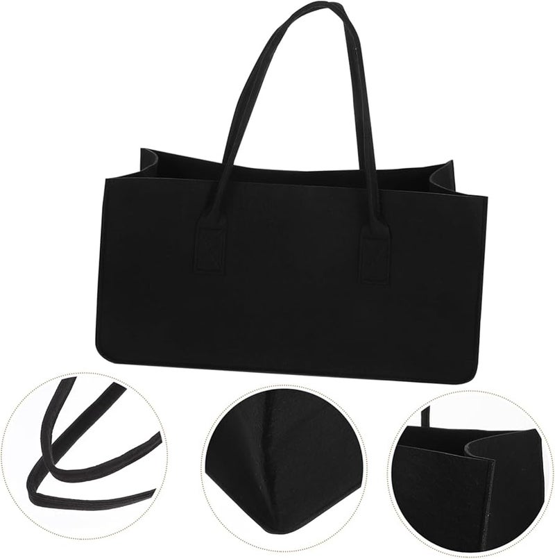 حقيبة حامل حطب من اللباد المقاوم للماء أسود متعددة الوظائف للتخزين المنزلي والتخييم - Image 3