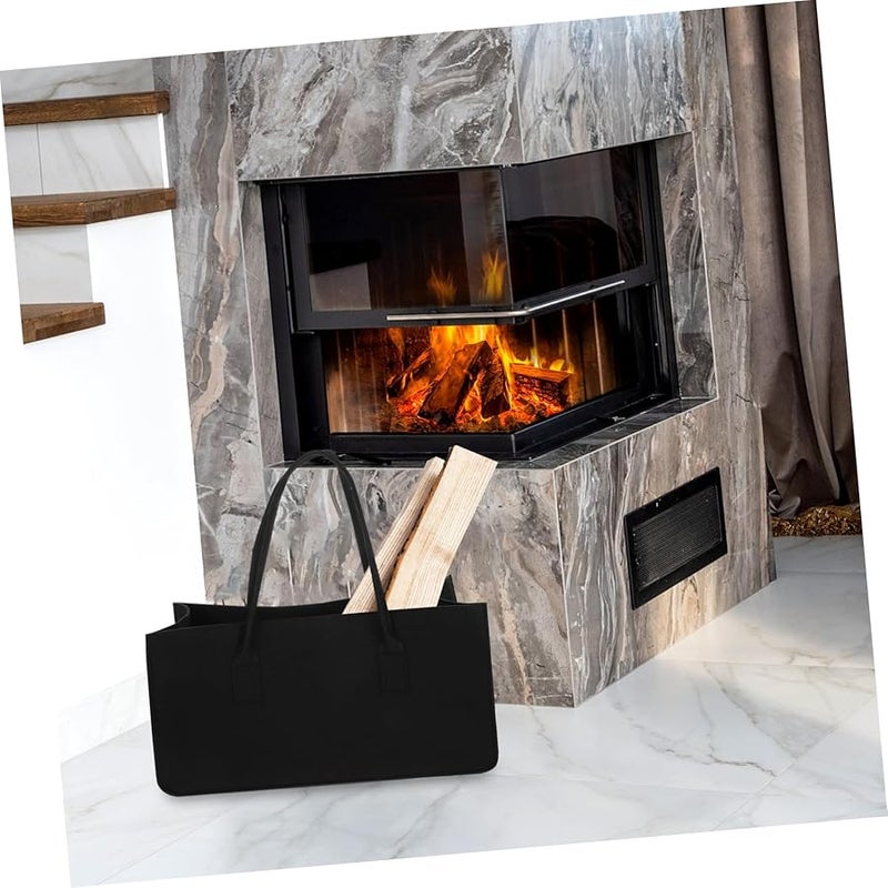 حقيبة حامل حطب من اللباد المقاوم للماء أسود متعددة الوظائف للتخزين المنزلي والتخييم - Image 5