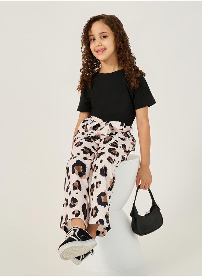 Styli - Solid T-Shirt and Animal Print Pants Set - Image 1