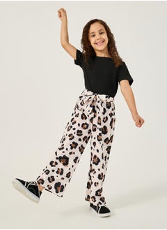 Solid T-Shirt and Animal Print Pants Set