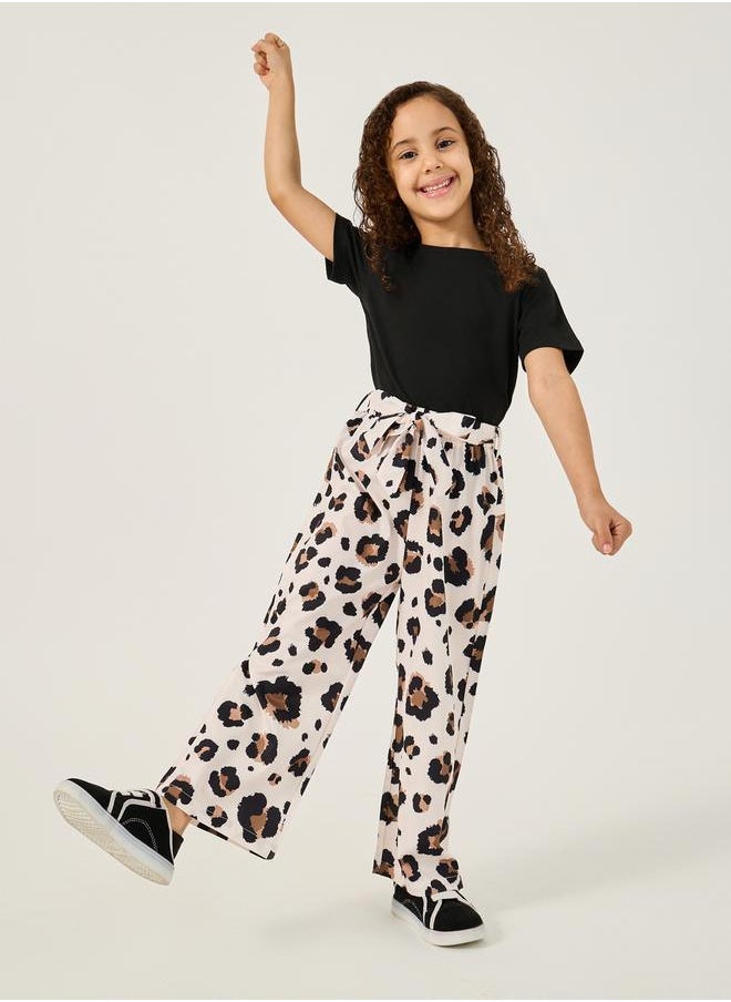 Styli - Solid T-Shirt and Animal Print Pants Set - Image 1