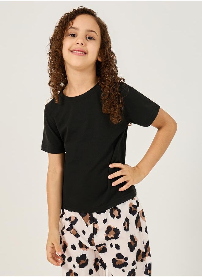 Styli - Solid T-Shirt and Animal Print Pants Set - Image 1
