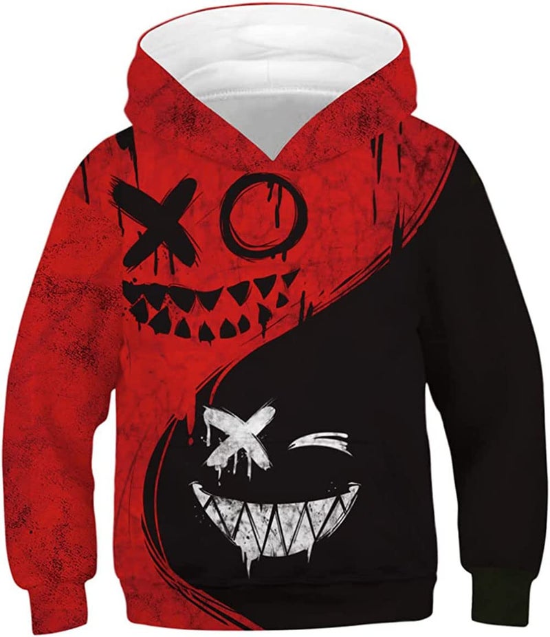 Basoteeuo 3D Printed Hoodies For Boys Girls Kids Sweatshirts Pullover Novelty Cool Clothes Black Red 6-7T - Image 1