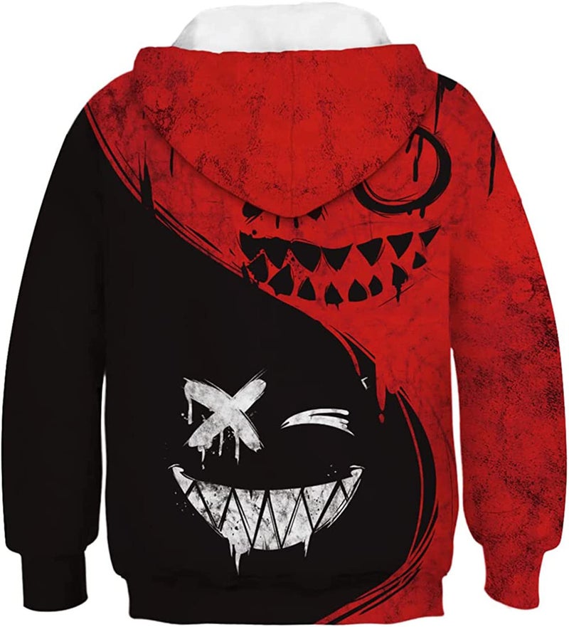 Basoteeuo 3D Printed Hoodies For Boys Girls Kids Sweatshirts Pullover Novelty Cool Clothes Black Red 6-7T - Image 2