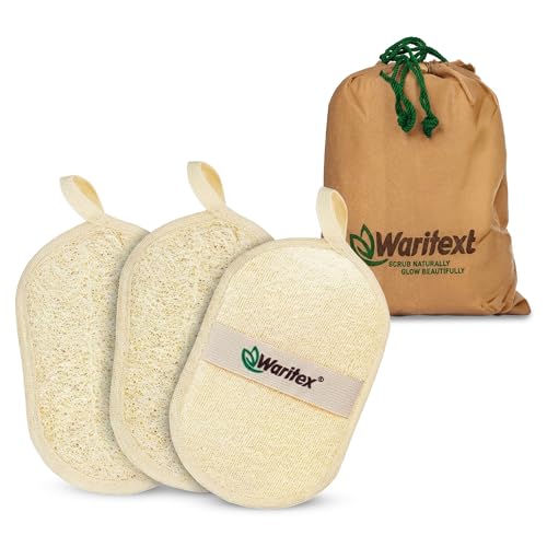Waritex Egyptian Loofah Oval Exfoliating Body Scrubbers 3 Pack Loofah Shower Pads with Hand Strap for Gentle Skin Exfoliation Smooth Refreshing Skin Face and Body - Image 1