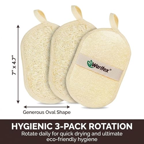 Waritex Egyptian Loofah Oval Exfoliating Body Scrubbers 3 Pack Loofah Shower Pads with Hand Strap for Gentle Skin Exfoliation Smooth Refreshing Skin Face and Body - Image 3