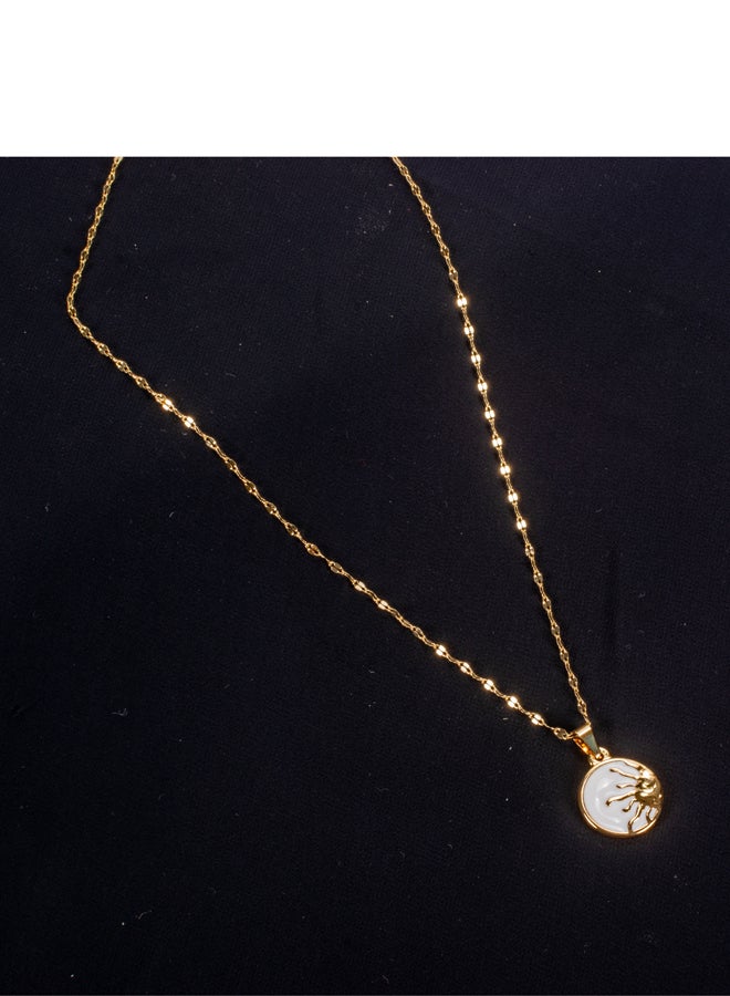 The Black Pearl Accessories Golden Stainless Steel Necklace with a Sun Pendant - White - Image 3