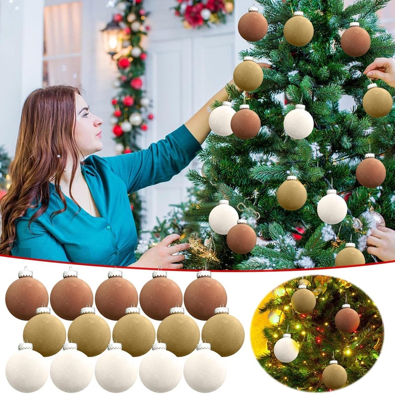 klarako 15 Pcs Velvet Christmas Balls, Bulk Flocked Christmas Tree Ball Ornaments Plastic Balls, Flocked Ball Ornaments, Xmas Decorative Hanging Ornaments Christmas Tree Decoration (B) - Image 2