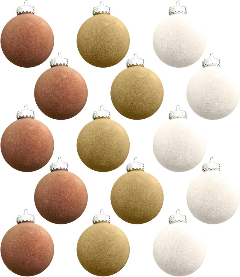 klarako 15 Pcs Velvet Christmas Balls, Bulk Flocked Christmas Tree Ball Ornaments Plastic Balls, Flocked Ball Ornaments, Xmas Decorative Hanging Ornaments Christmas Tree Decoration (B) - Image 1