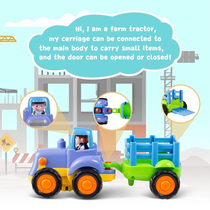 Woby Push and Go Friction Powered Car Toys Set Tractor Bulldozer Mixer Truck and Dumper for Baby Toddlers - Image 3