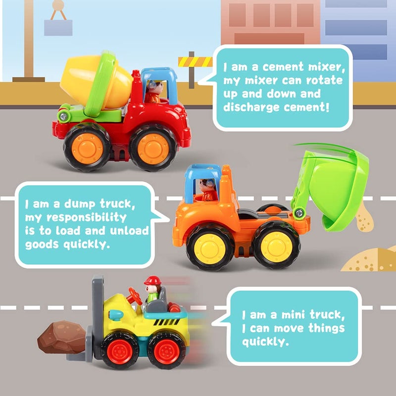 Woby Push and Go Friction Powered Car Toys Set Tractor Bulldozer Mixer Truck and Dumper for Baby Toddlers - Image 4